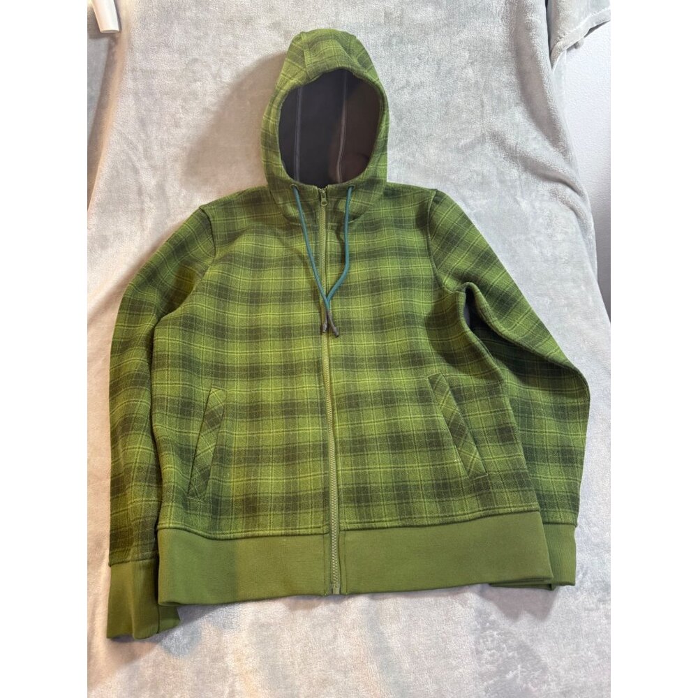 The North Face Mens Medium Plaid Green Hooded Full-Zip Jacket